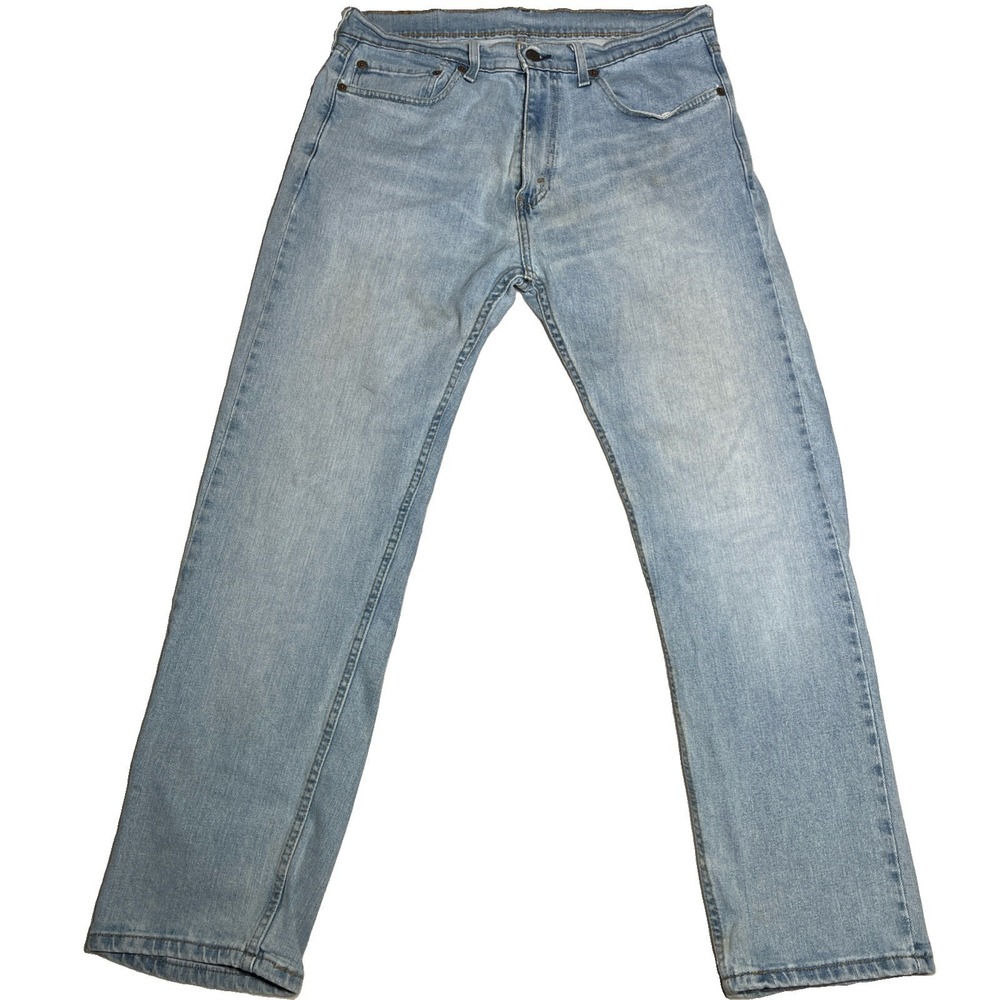 Levis 505 Jeans Mens 34x30 Blue Light Wash Straight Stretch Denim Pants Classic